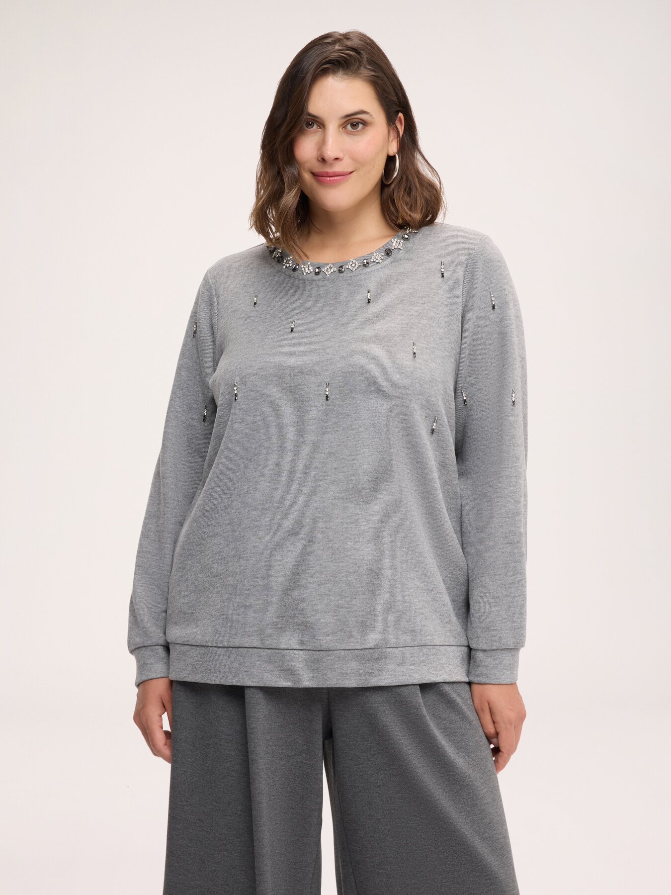 Sweat en viscose m&eacute;lang&eacute;e avec strass et perles image number 0