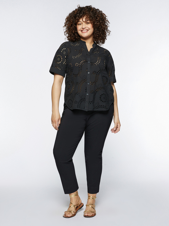 Fiorella Rubino - Camicia in cotone sangallo Donna, Nero Taglia: 49 (58 IT)
