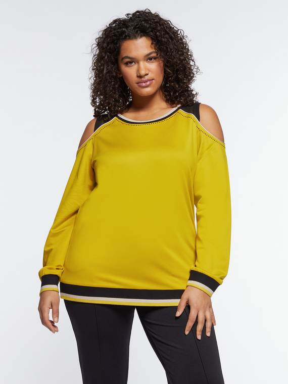 Fiorella Rubino - T-shirt con spalle scoperte Donna, Giallo Taglia: L (56-58 IT)