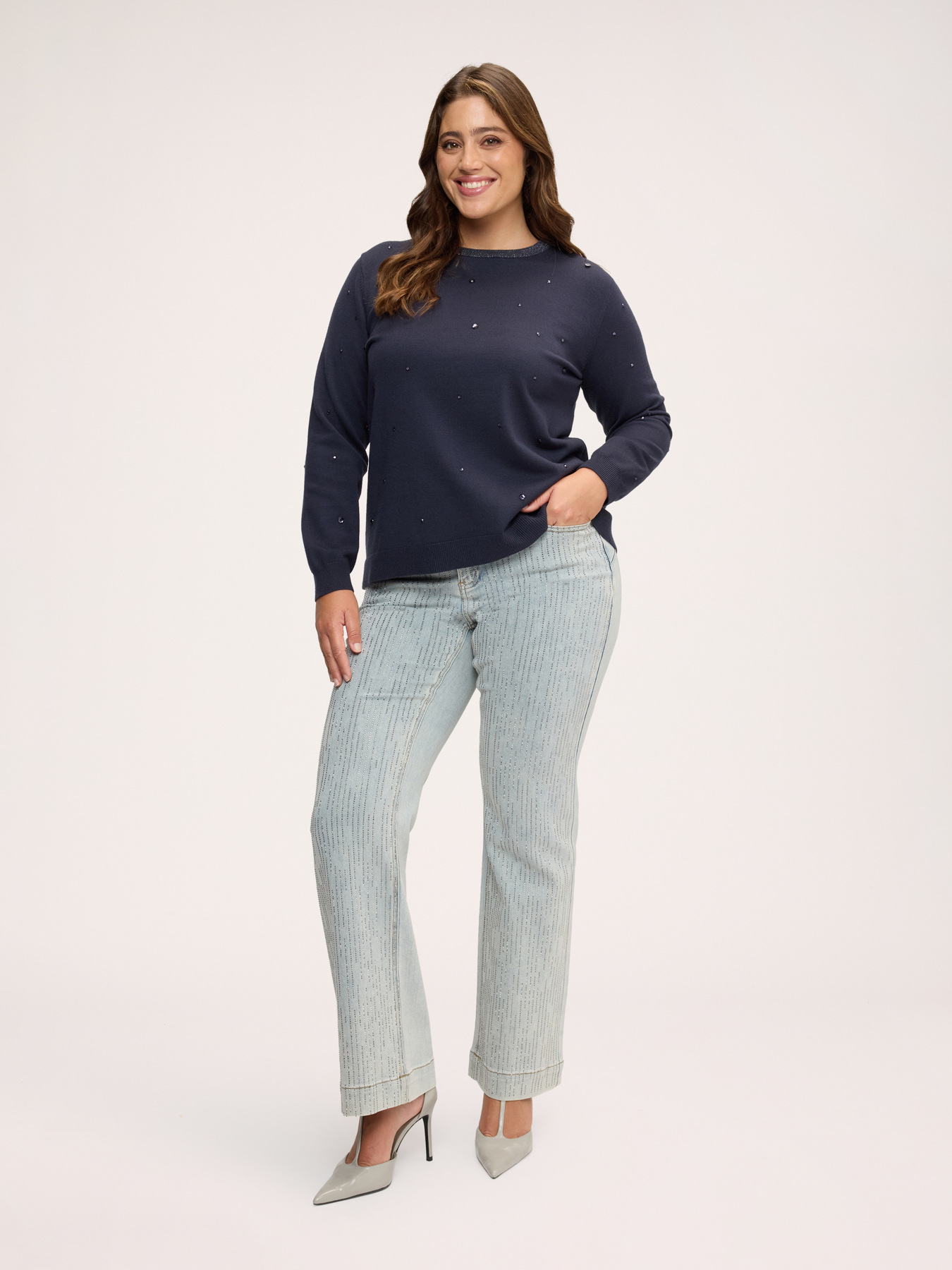 Crew-neck sweater with jewel embellishments image number 2