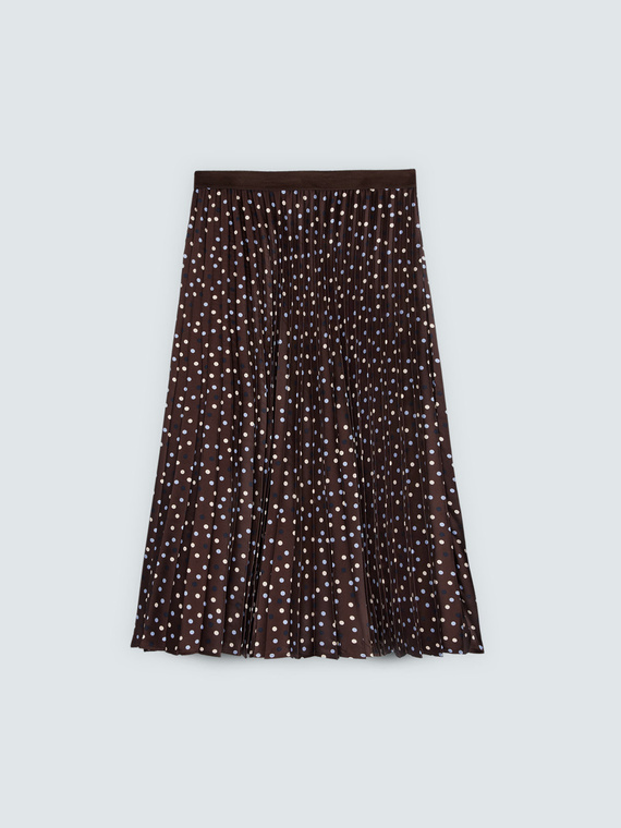 Langer Polka-Dot-Rock aus plissiertem Satin
