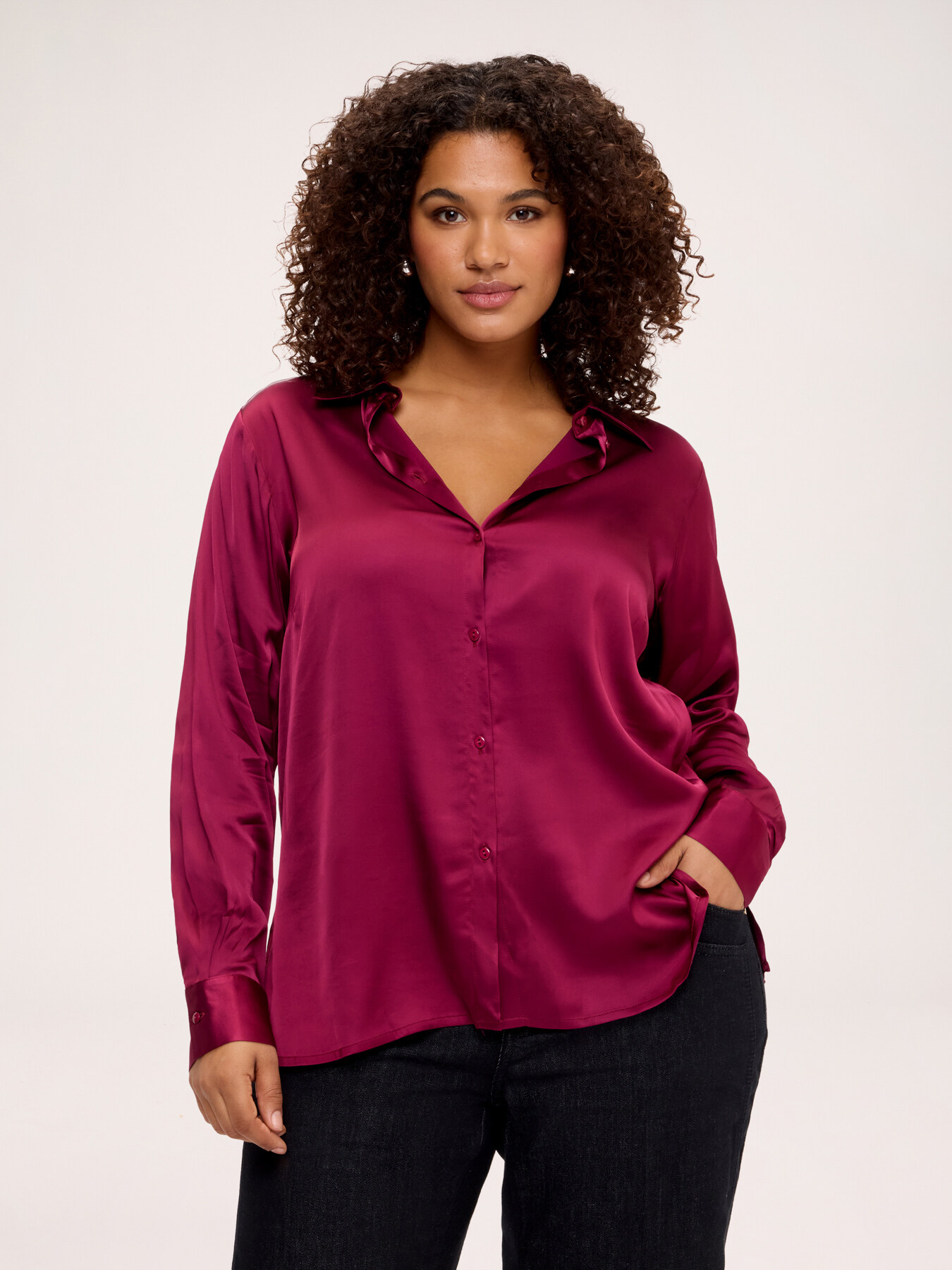Stretch viscose satin shirt image number 0