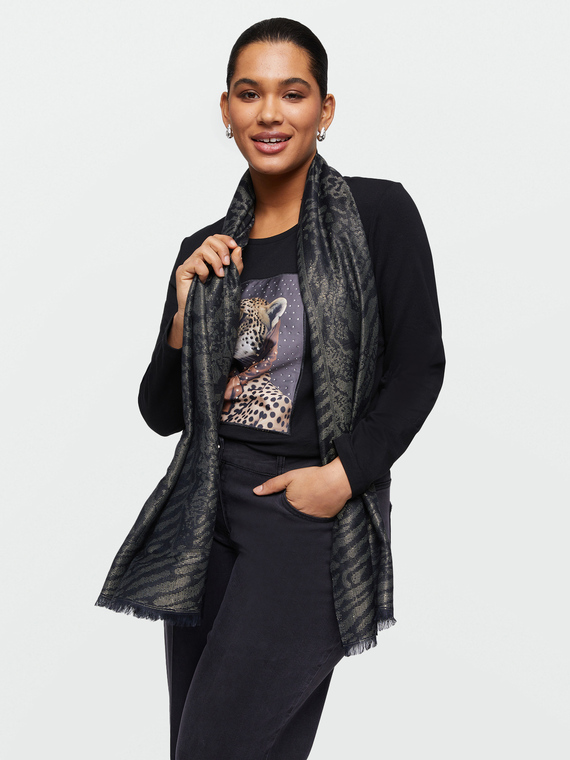 Fiorella Rubino - Sciarpa animalier in tessuto lurex Donna, Nero Taglia: 02