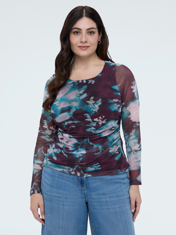 T-shirt in tulle con stampa floreale