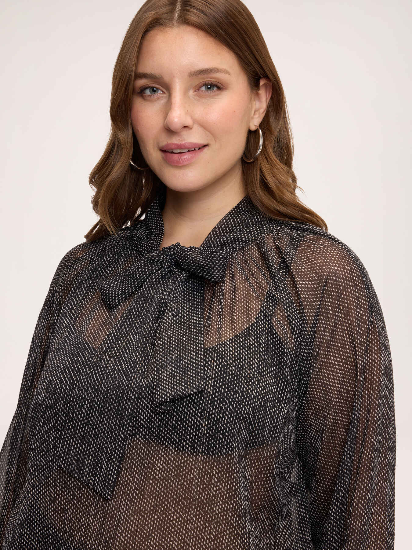 Micro polka-dot georgette blouse with bow image number 3