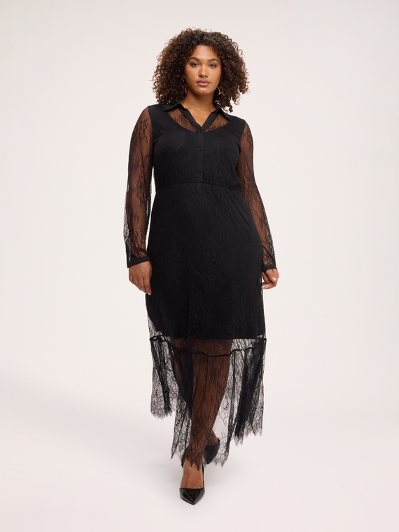 Lace shirtdress with ruffle