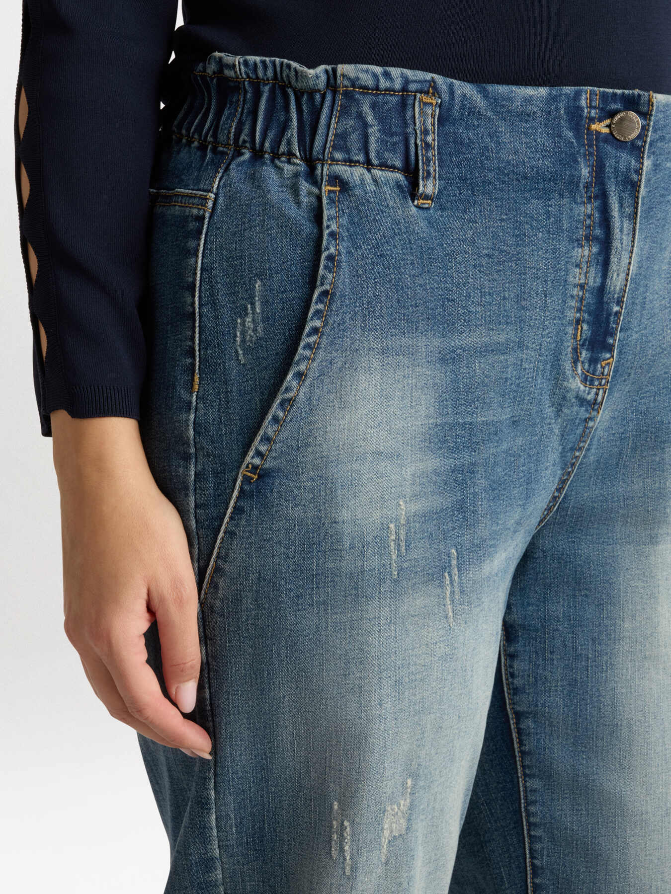 Balloon jeans with front tear and tweed fabric image number 3