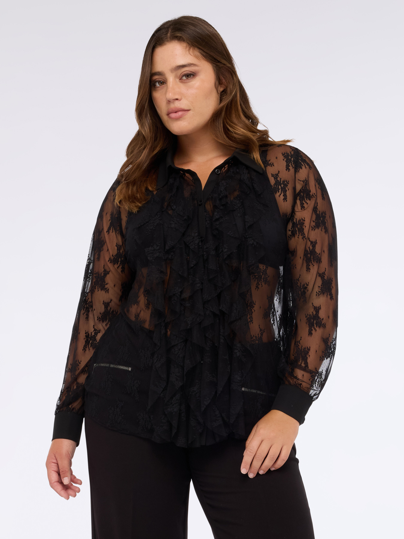 Camicia in pizzo con rouche sul davanti image number 3