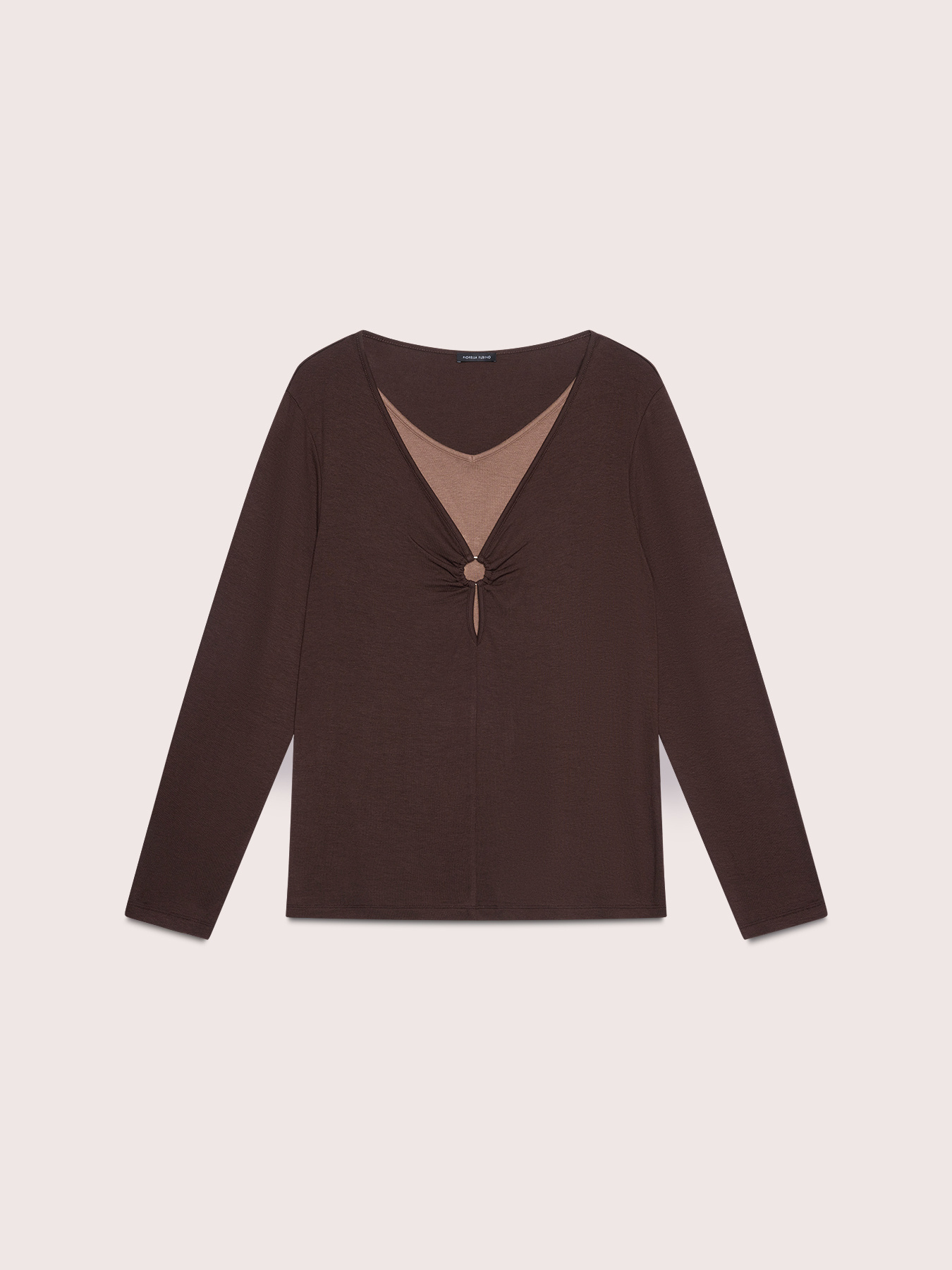 Two-material T-shirt with V-neck insert image number 4