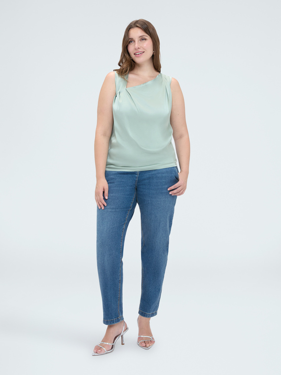 Stretch satin blouse with asymmetric draping