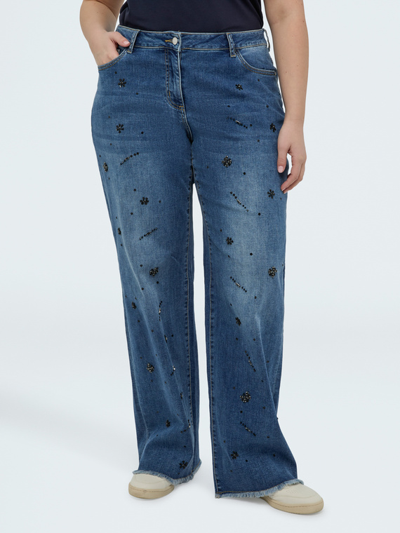Jeans Straight Leg con applicazioni decorative