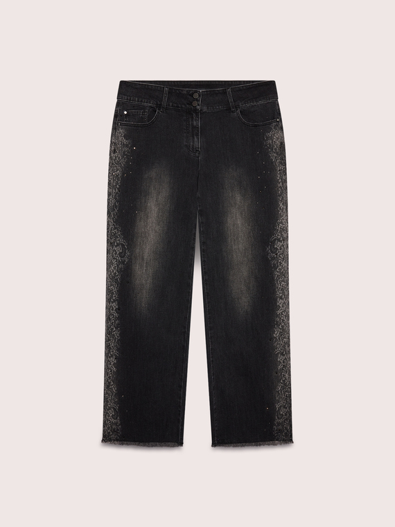 Regular jeans with lace print