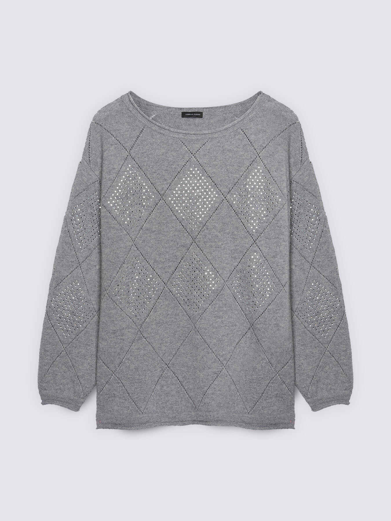 Sweater with diamond knit pattern in pure wool image number 4