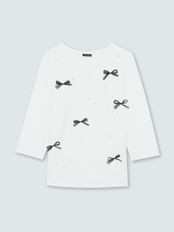 Cotton t-shirt with pearls and bows