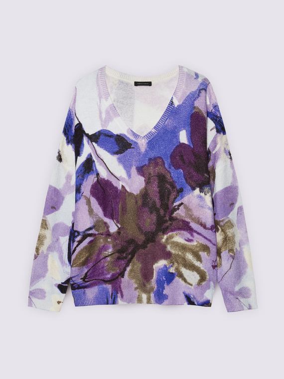 Maglia con scollo a v e stampa floreale all over - vista alternativa | Fiorella Rubino