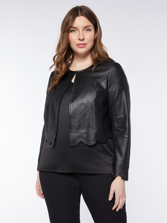 Fiorella Rubino - Giacca corta con fondo effetto pizzo Donna, Nero Taglia: 41 (50 IT)