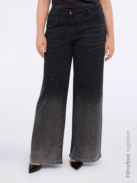 Wide leg jeans with gradient glitter effect