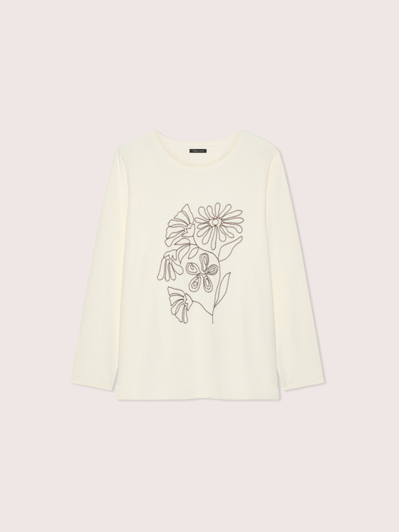 Cotton t-shirt with floral embroidery