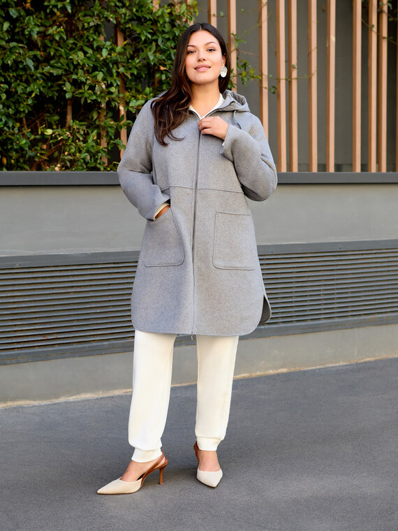 Wool blend coat with nylon hood
