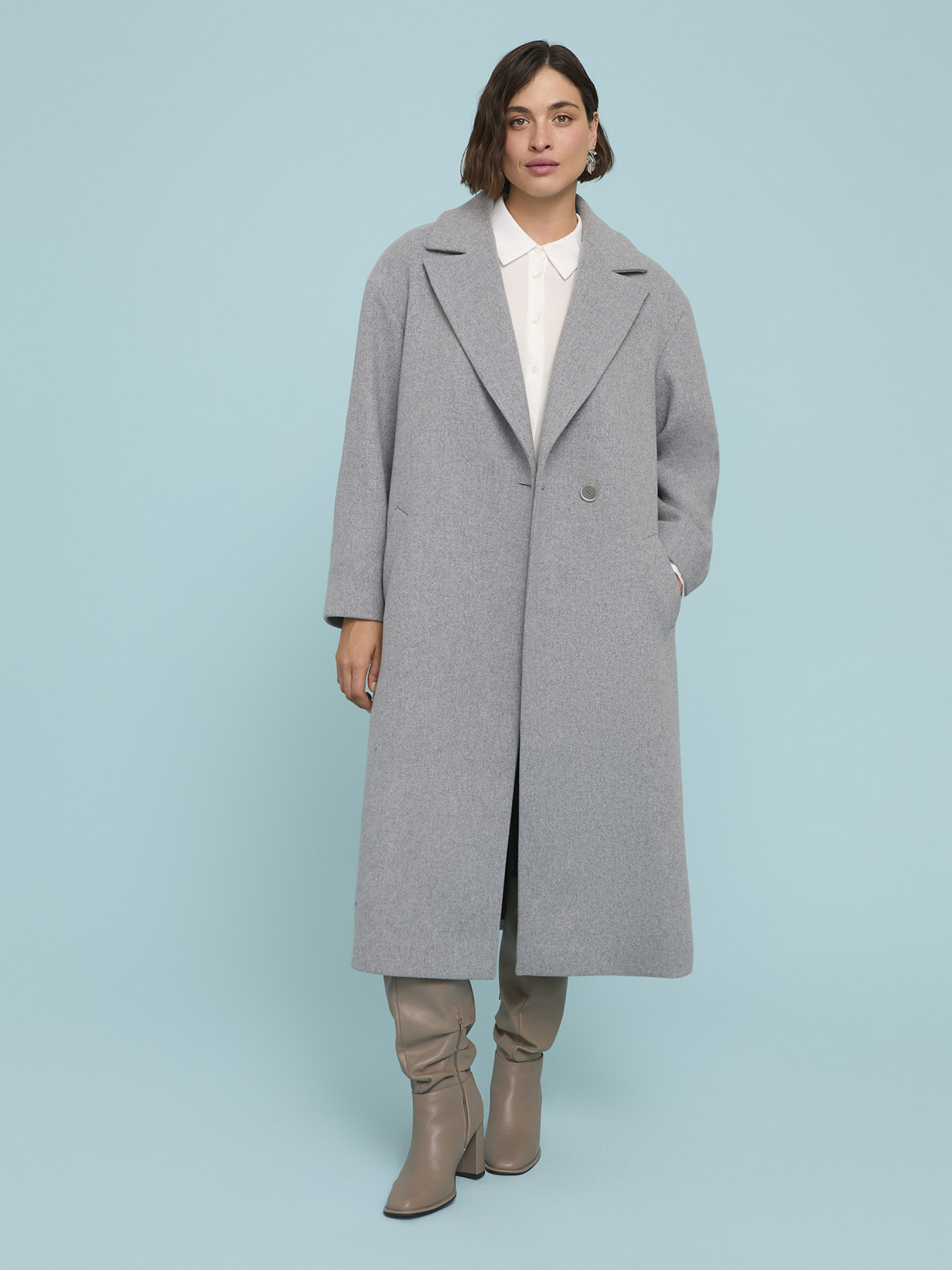 Manteau long en drap de laine m&eacute;lang&eacute;e image number 5