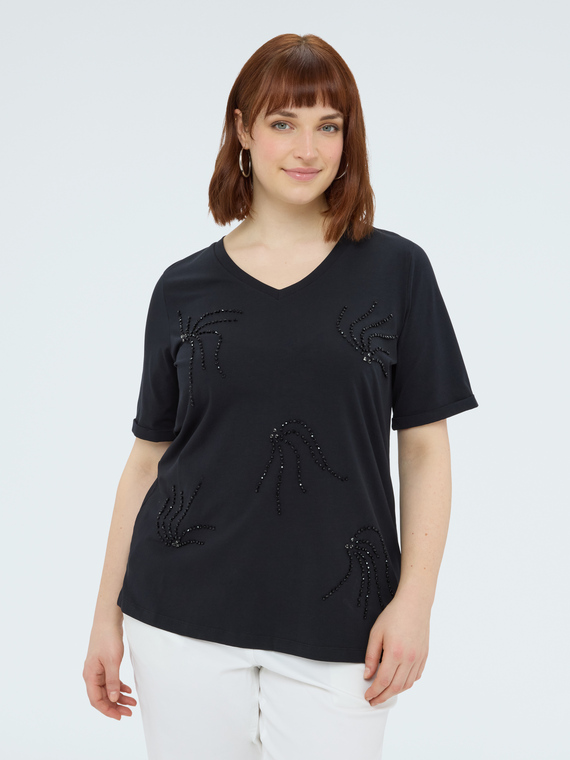 T-Shirt aus Jersey mit Perlen-Stickerei
