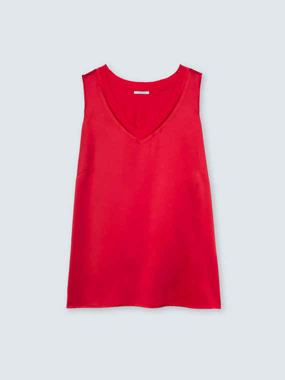 Top bimaterial con escote en V