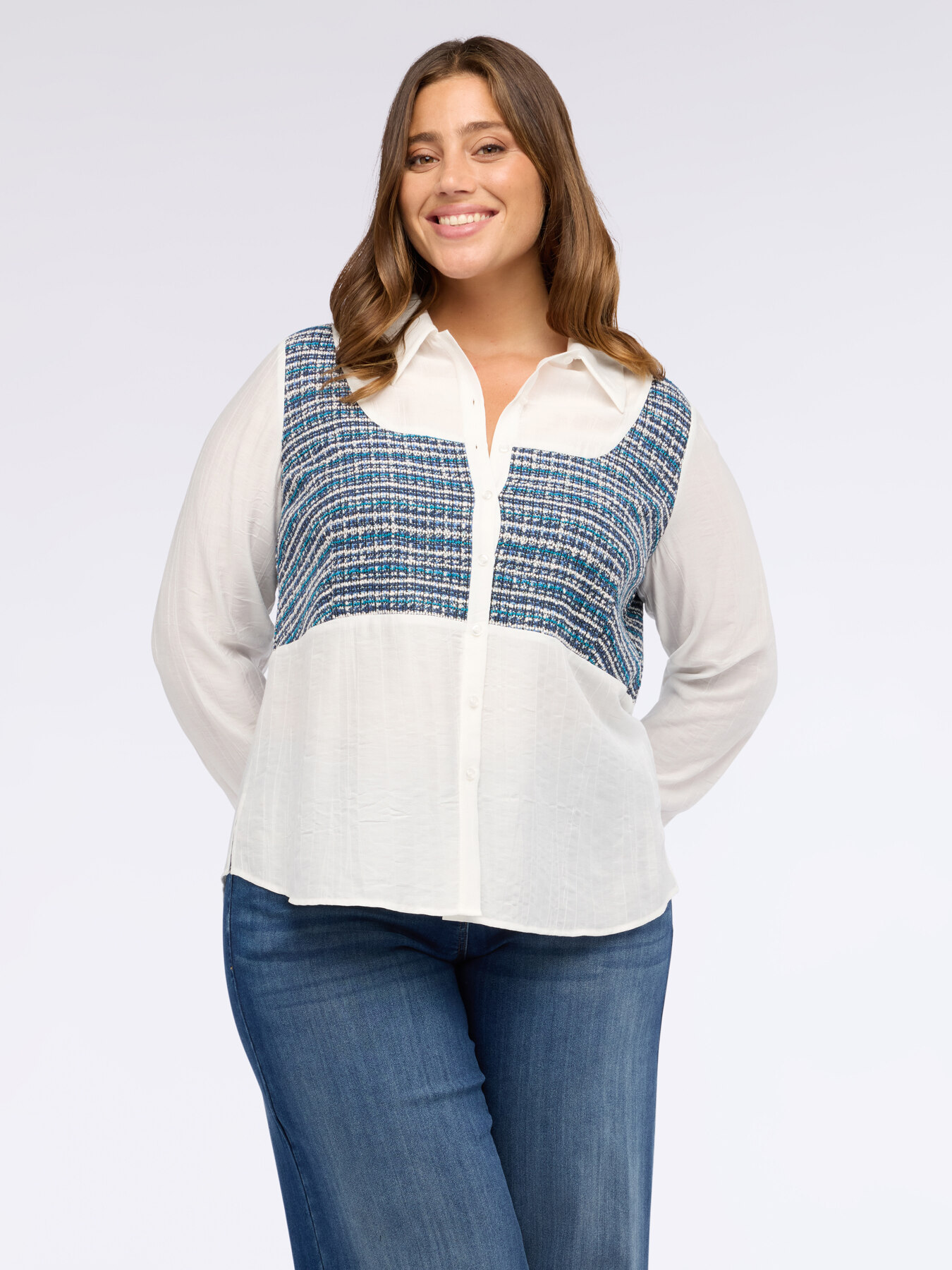 Camisa de muselina con inserto de boucl&eacute; image number 0