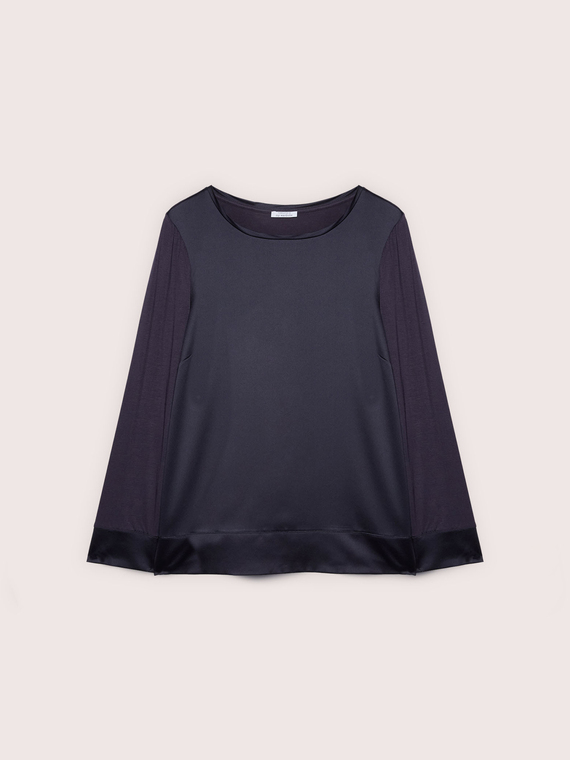 Zweifarbiges T-Shirt aus Satin und Jersey