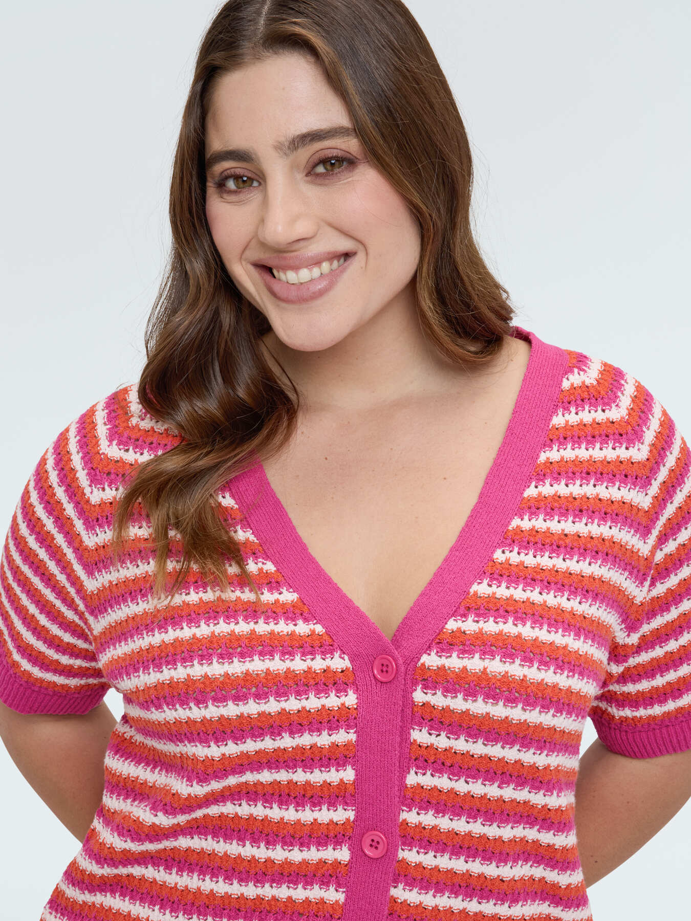 Striped cotton blend cardigan image number 3