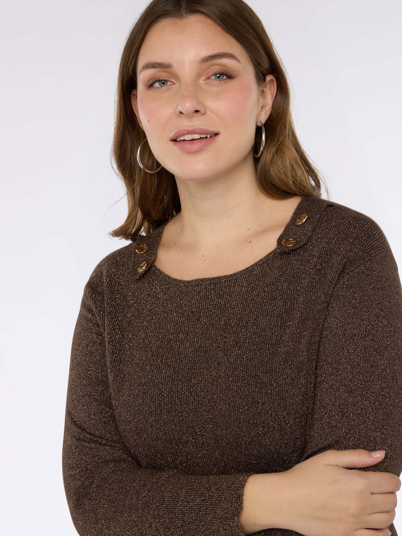 Sweater with boat neckline and buttons image number 3