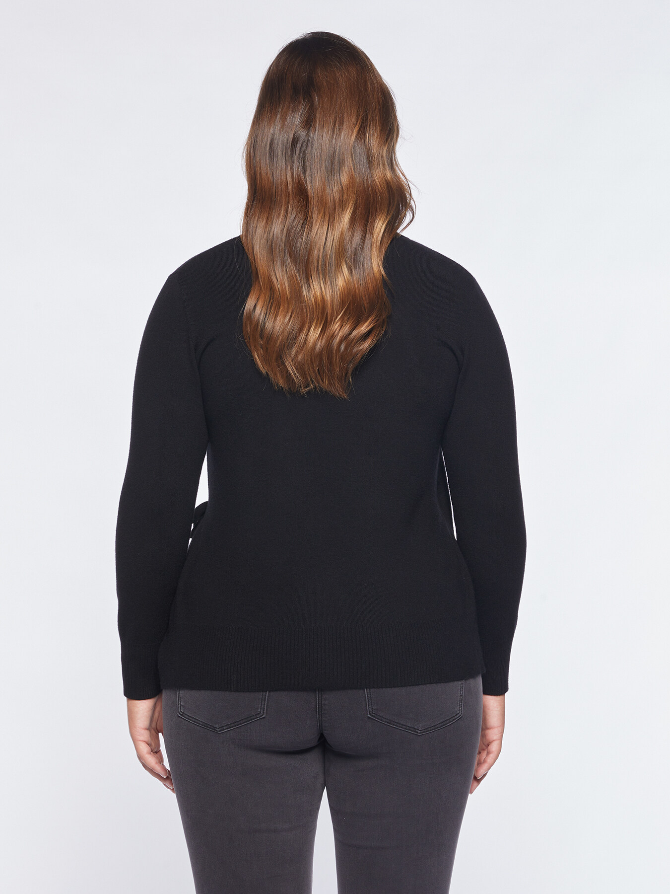 Crossover cardigan with lace trims image number 1