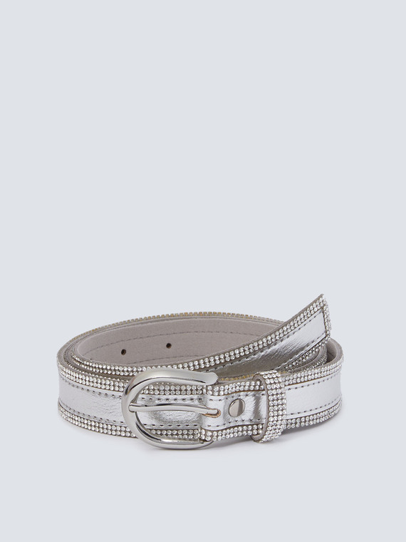 Silver belt with rhinestones