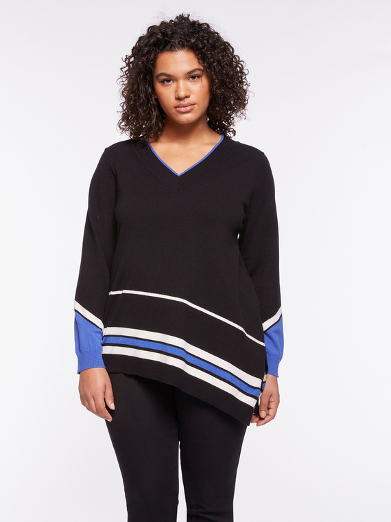Asymmetric sweater with stripes