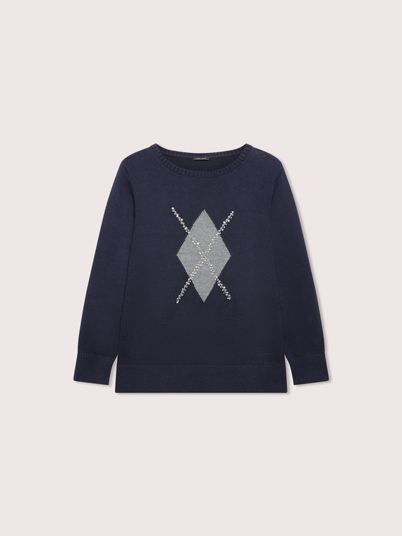 Argyle-pattern sweater with appliqu&eacute;s