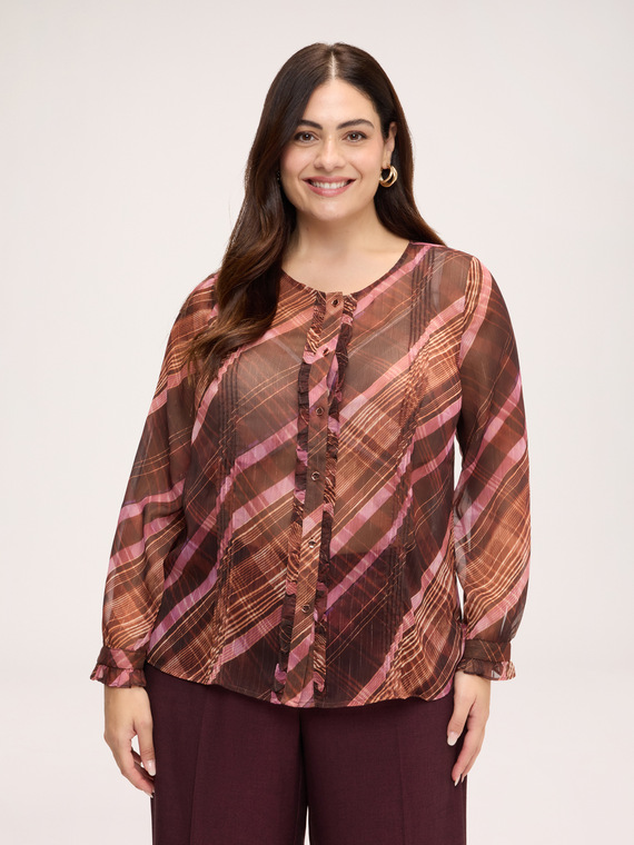 Shirt with check print and georgette ruffles
