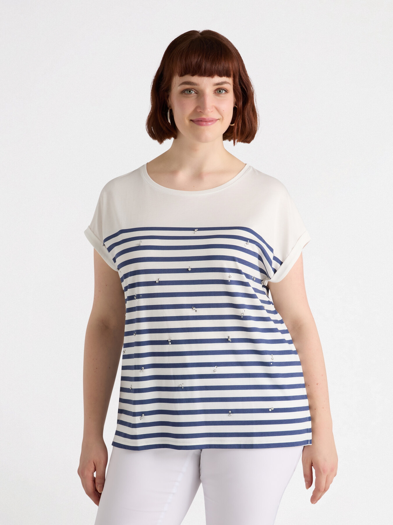 Gestreiftes T-Shirt mit Stickerei image number 0