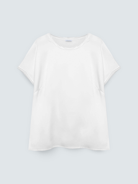 Bi-material t-shirt with round neckline