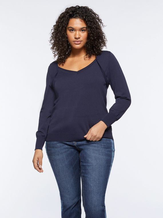 Fiorella Rubino - Maglia con scollo a cuore Donna, Blu Taglia: S (48-50 IT)