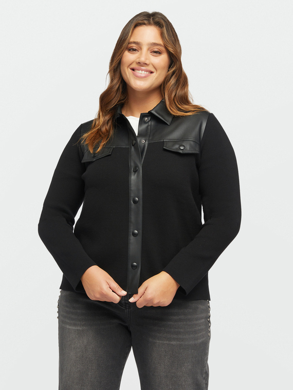 Fiorella Rubino - Camicia in maglia e tessuto spalmato Donna, Nero Taglia: S (48-50 IT)