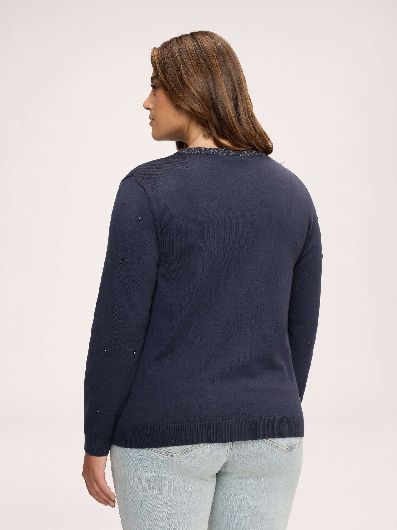 Crew-neck sweater with jewel embellishments image number 1