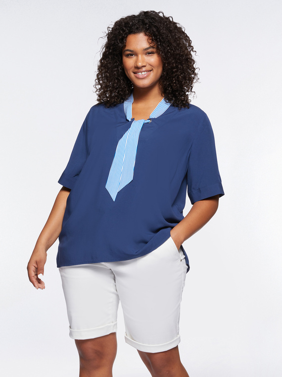 Fiorella Rubino - Blusa con occhielli in viscosa ECOVERO™ Donna, Blu Taglia: 37 (46 IT)