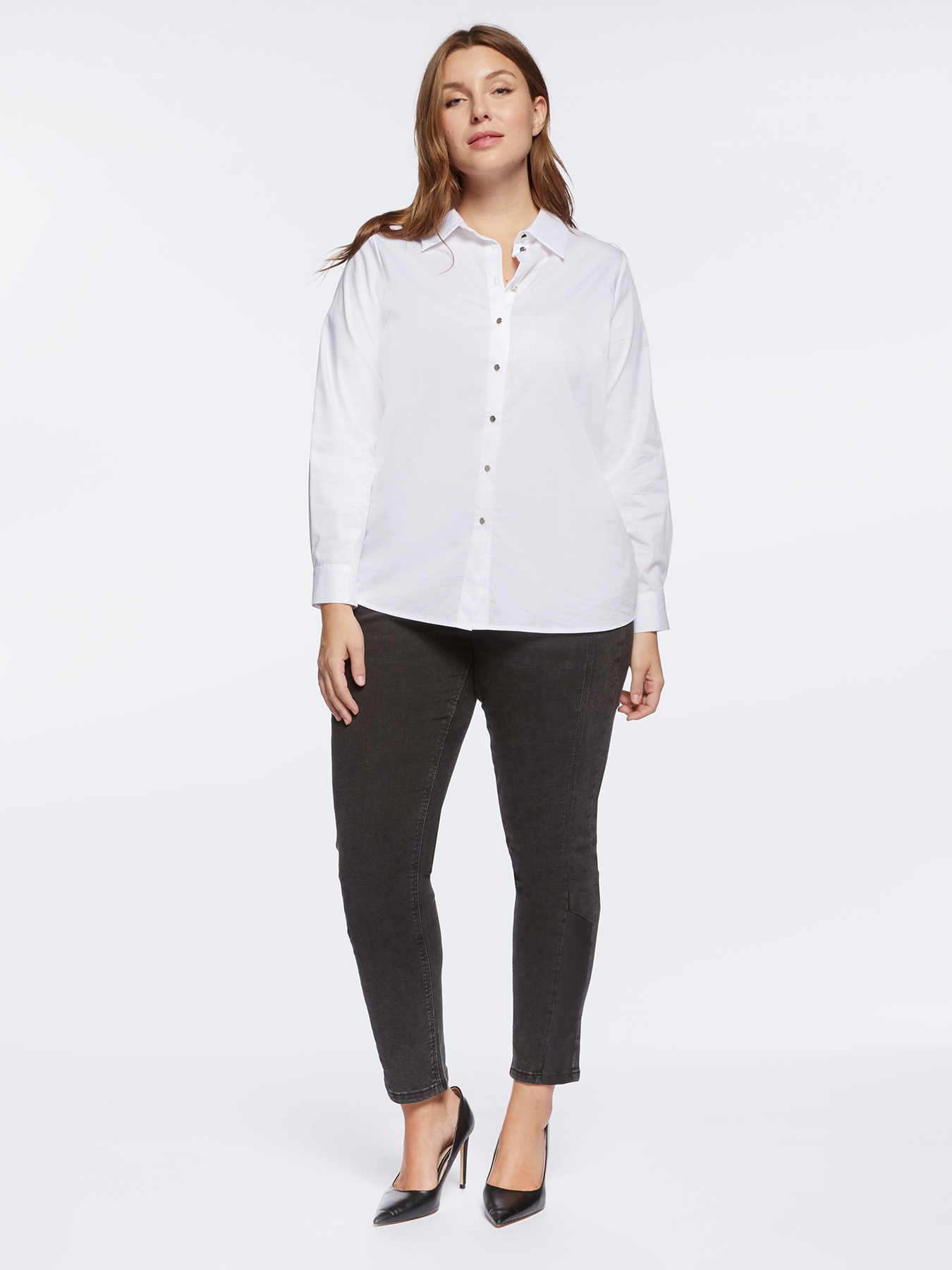 Camicia bianca in popeline stretch image number 3