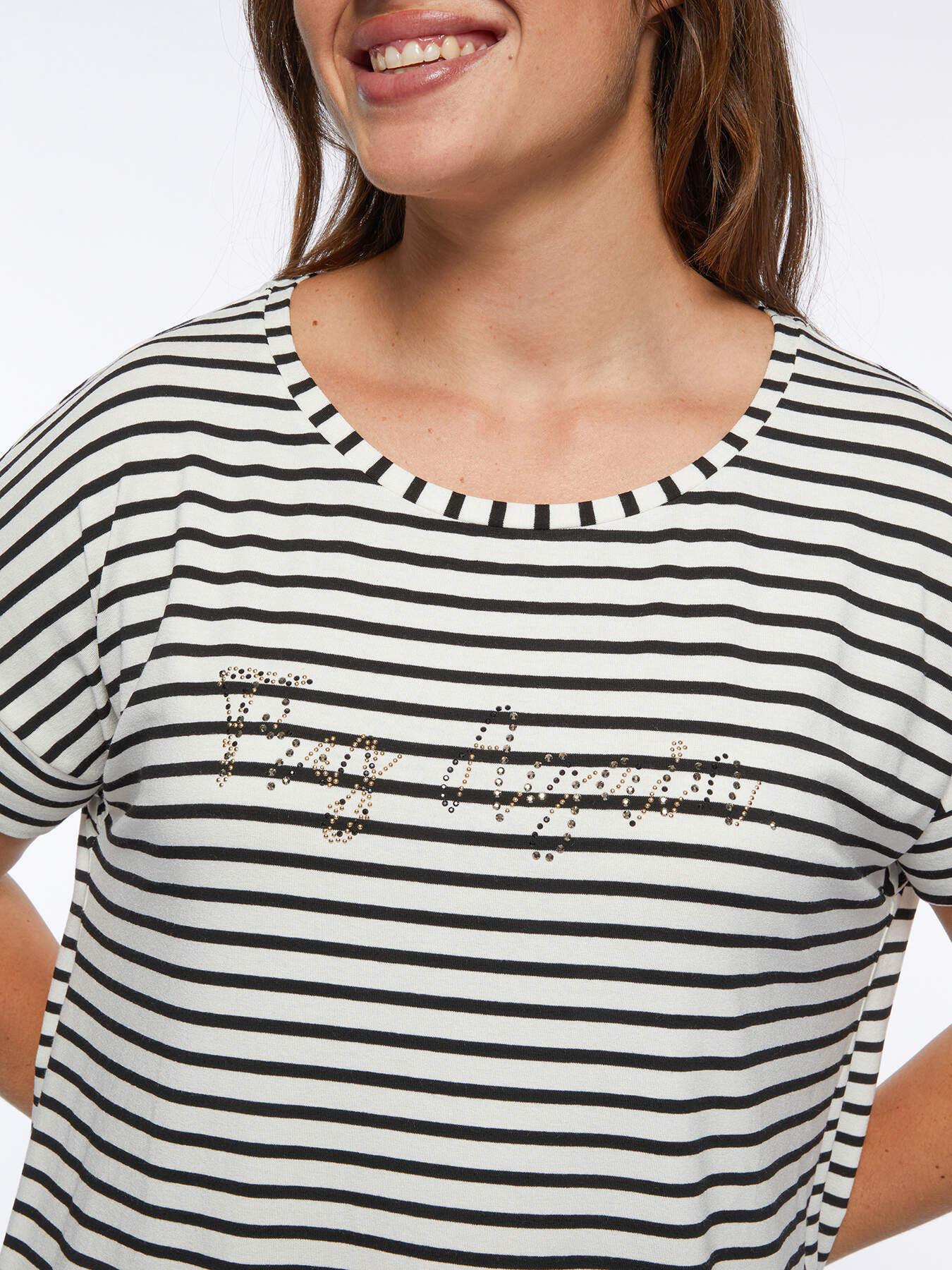 Camiseta amplia a rayas con texto image number 2