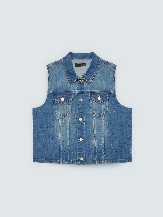 Denim vest with rhinestones