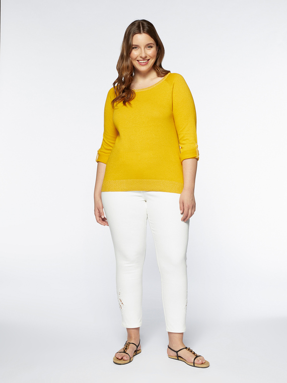 Fiorella Rubino - Maglia in cotone e lino Donna, Giallo Taglia: M (52-54 IT)