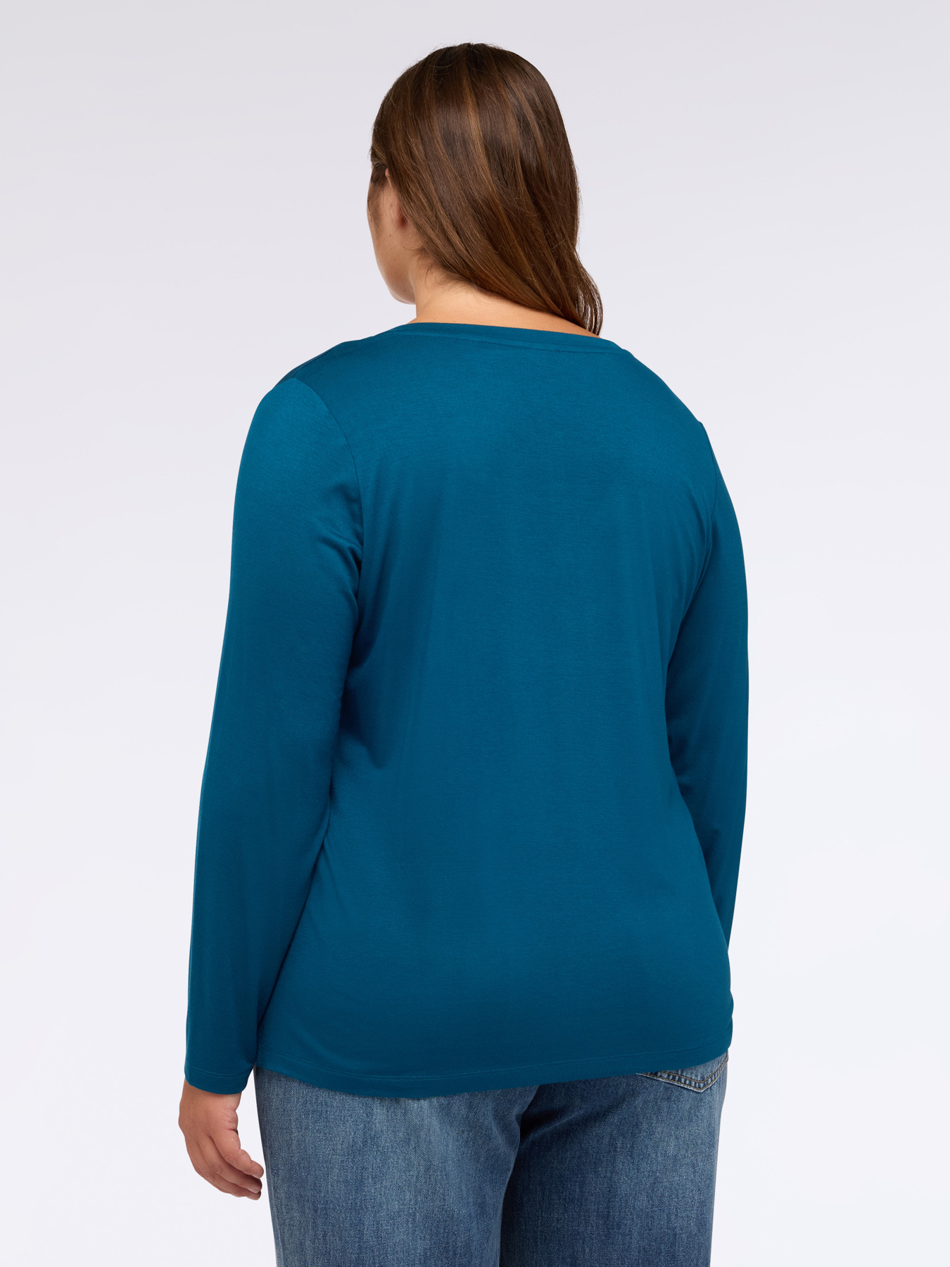 T-shirt bimaterica con scollo a V e maniche lunghe image number 1