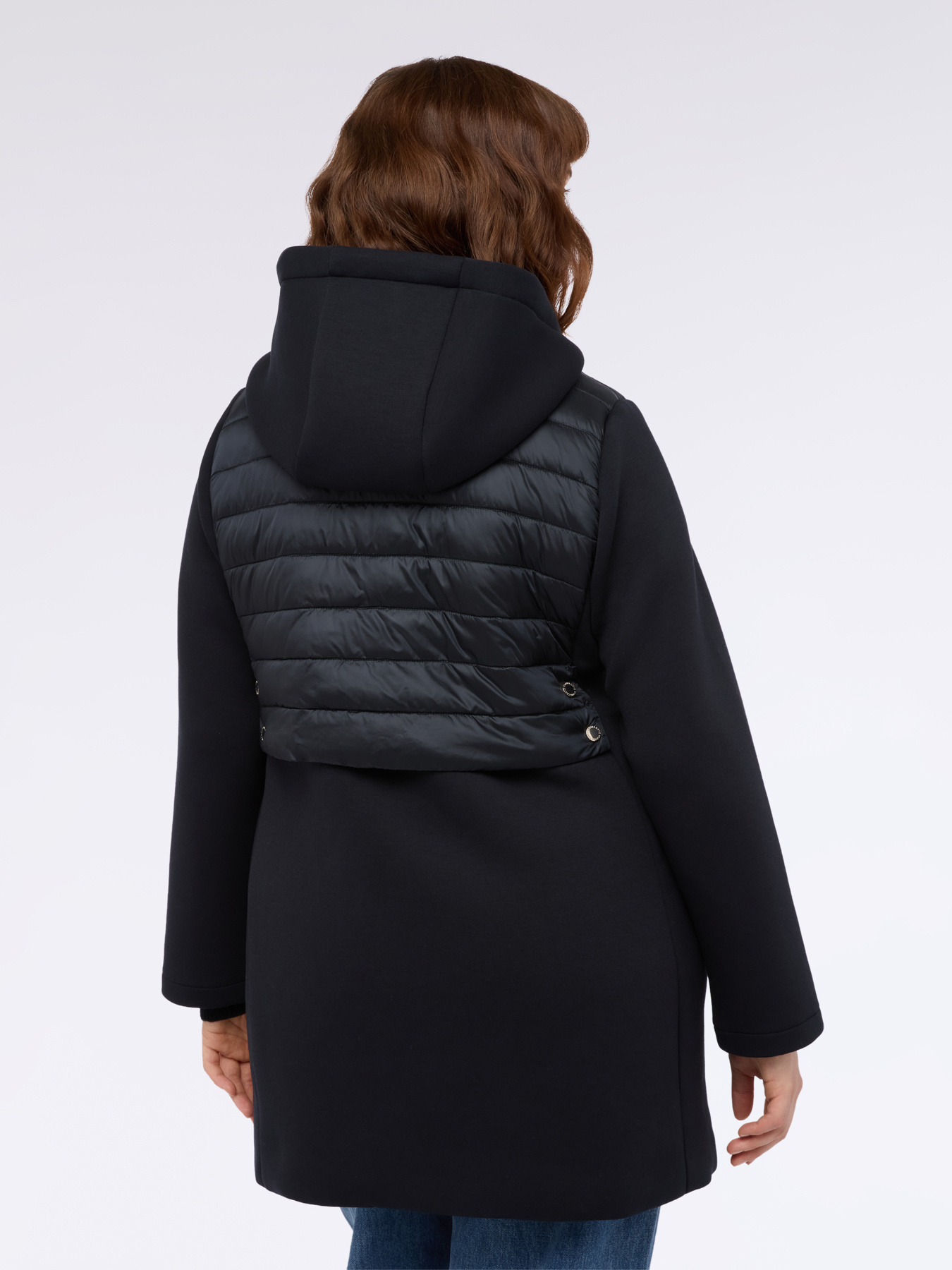 Lange Daunenjacke aus zwei Materialien mit Kapuze image number 1