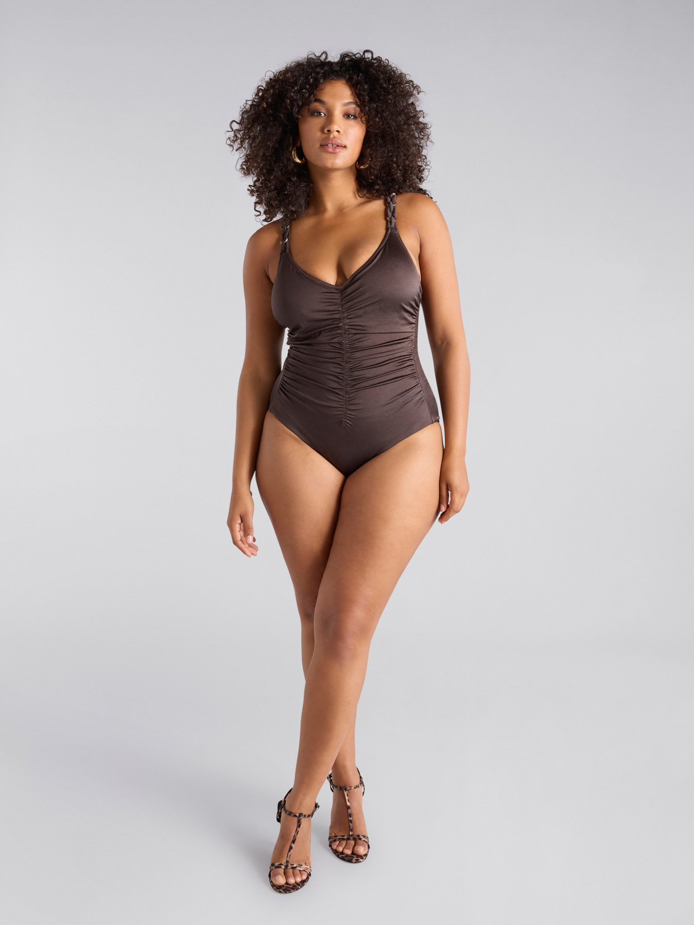 Gathered tummy control one-piece swimsuit image number 1