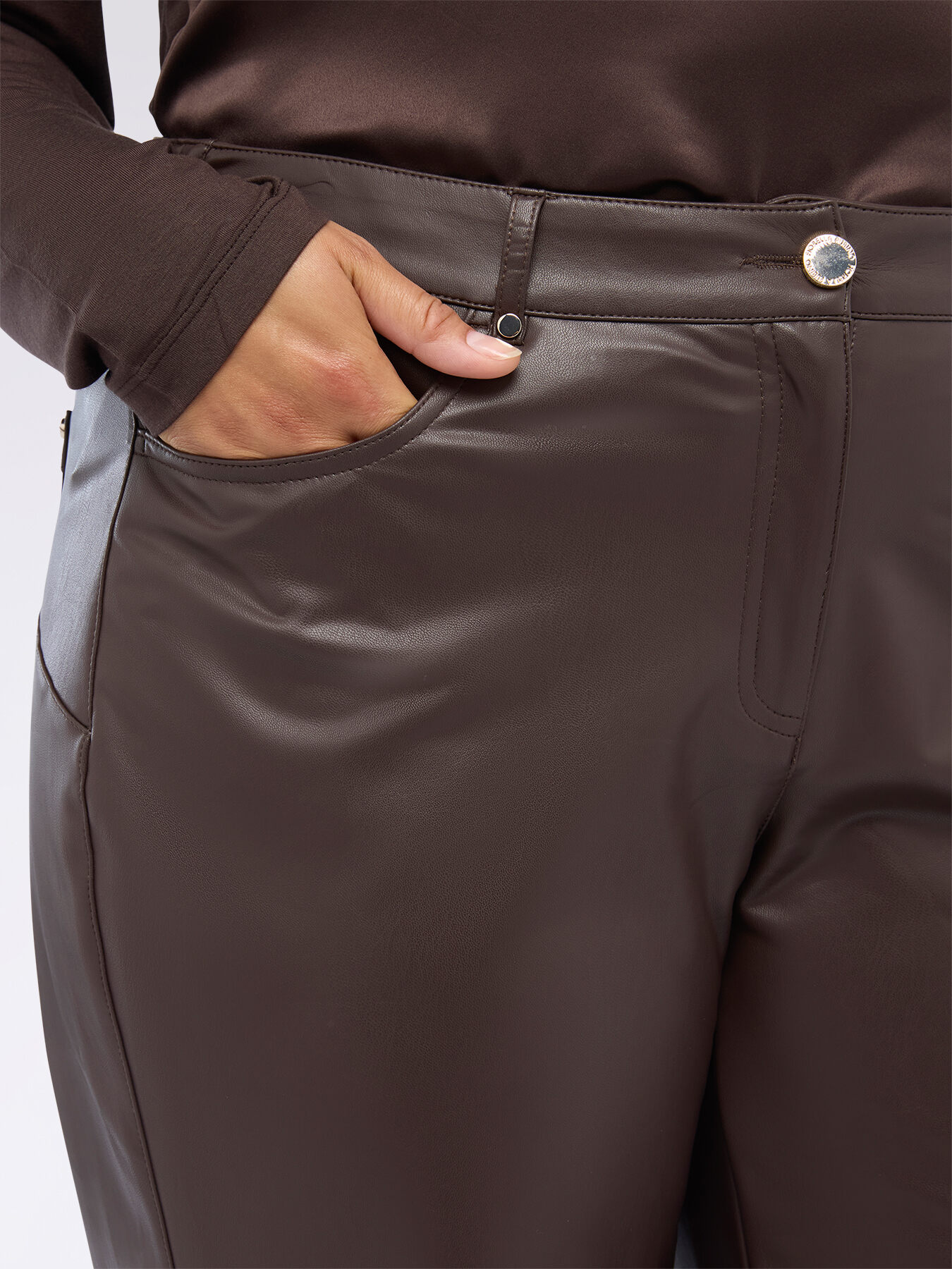 Straight fit trousers in coated fabric image number 3