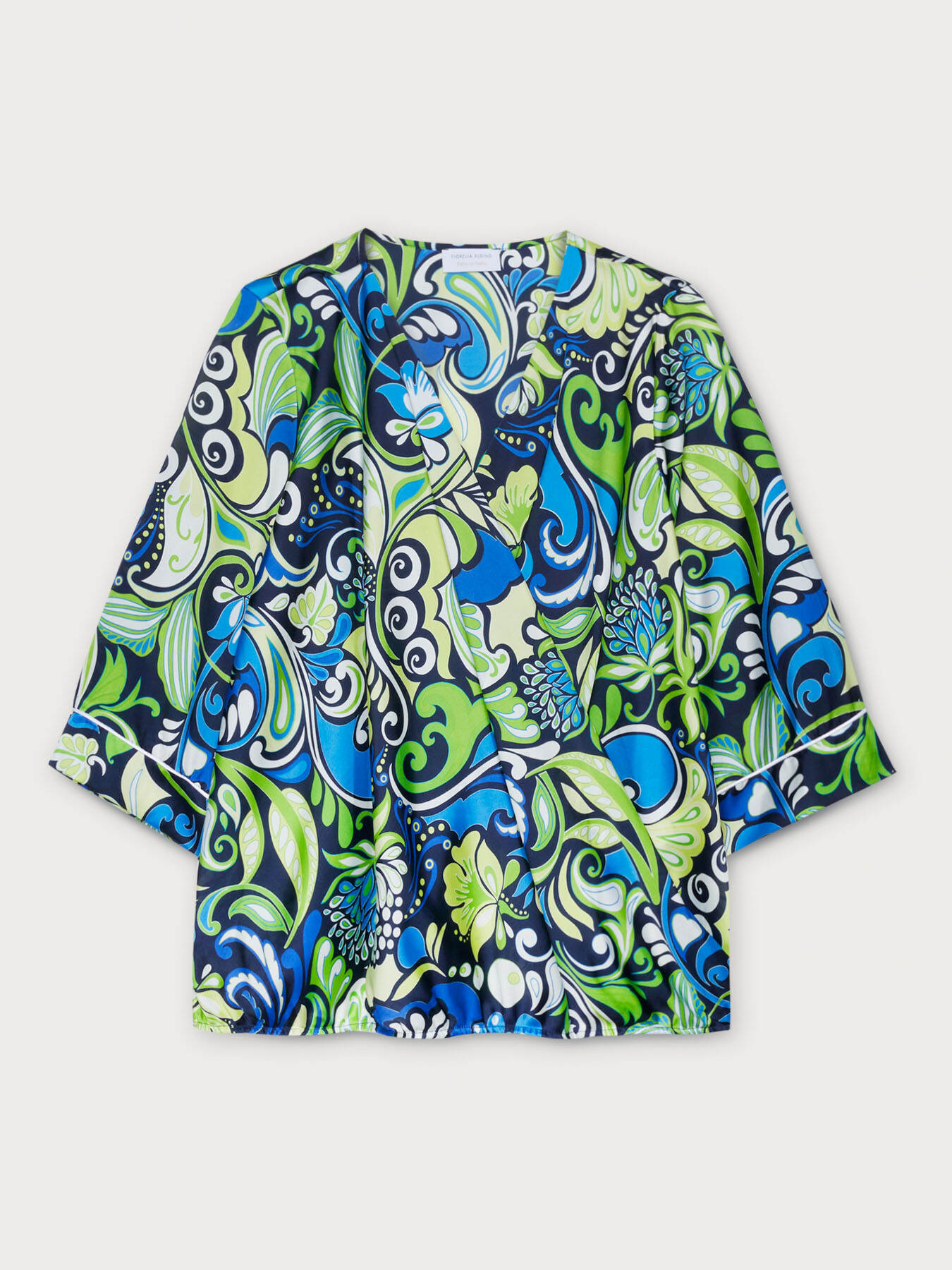 Blouse en satin impression Sixties avec motif cache-c&oelig;ur sur le devant image number 3